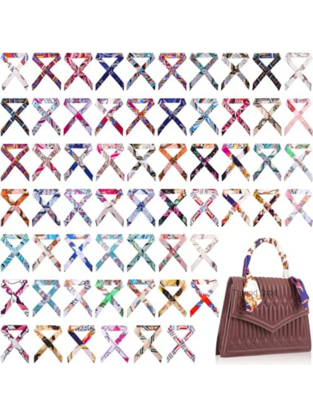 Satin Purse Scarf Set 60 Pcs Handbag Ribbon Neckerchief Headband